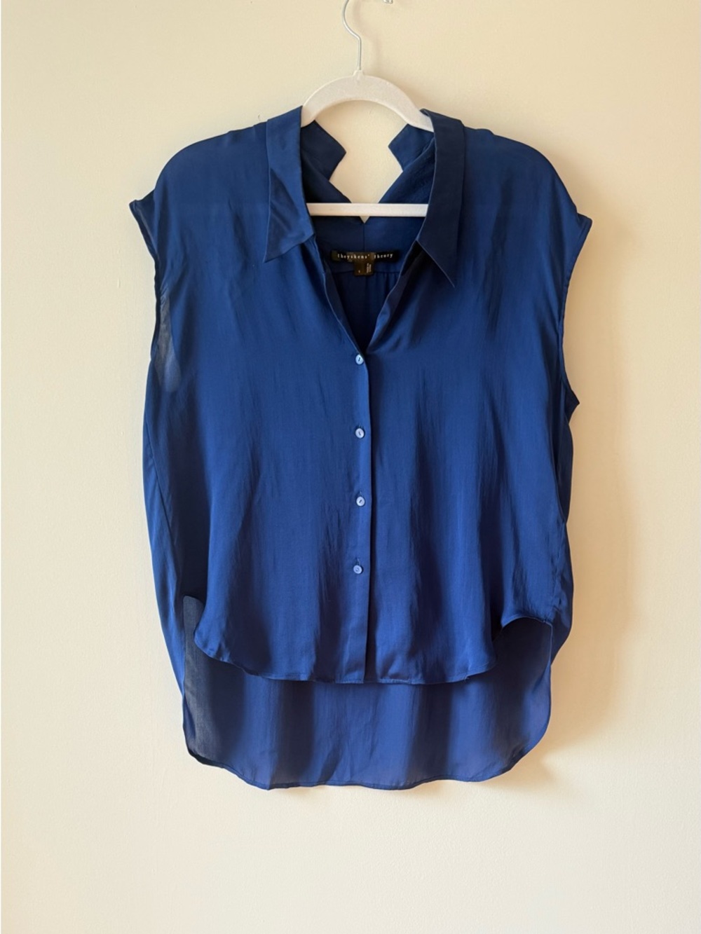 Theyskens’ Theory 100% Silk Navy Sleeveless Blouse S Minimal Chic